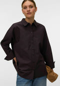 Vero Moda Poplin AWOLIVIA - Button-down blouse - chocolate torte