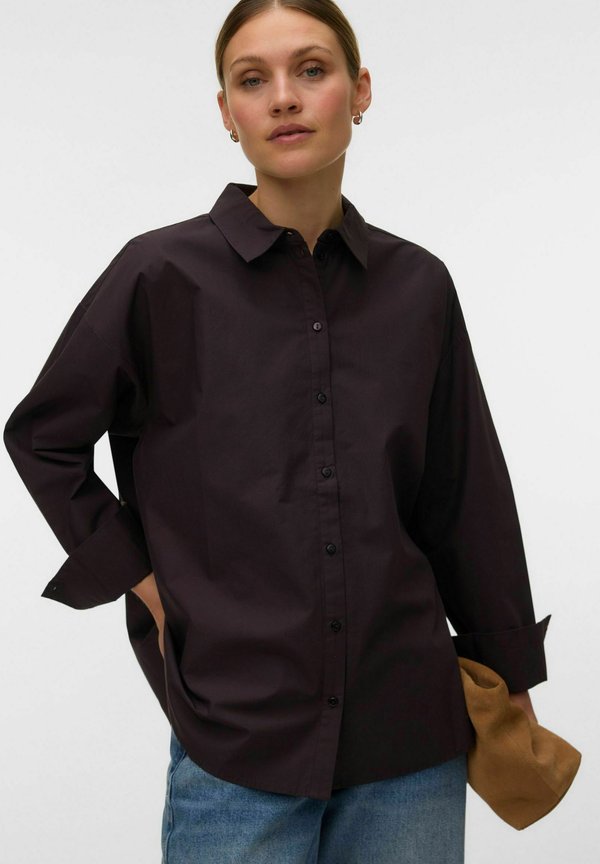 Vero Moda Poplin AWOLIVIA - Button-down blouse - chocolate torte