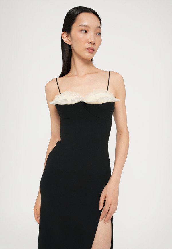 David Koma RUFFLE FEATHER BALCONETTE BRA OPEN LEG MIDI DRESS