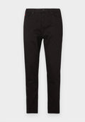 Schwarze Hose aus Baumwollmischgewebe. Schlanke Passform mit Fünf-Taschen-Design, vorn mit Knopf- und Reißverschluss.