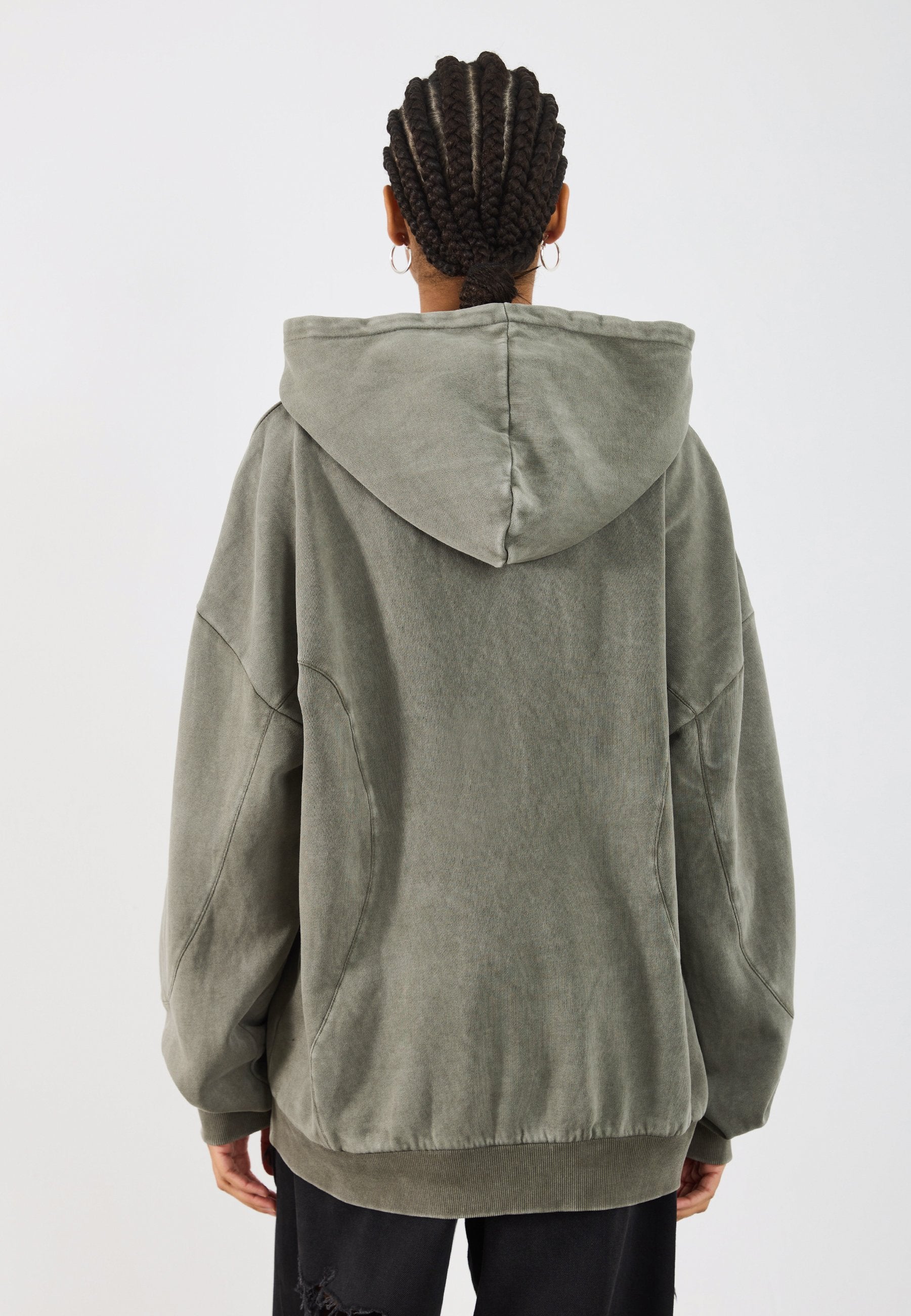 YOURTURN UNISEX RELAXED FIT CURVED HEM QUARTER-ZIP HOODIE