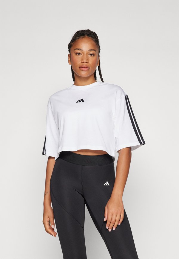 adidas Sportswear ESSENTIALS 3 STRIPES LOOSE - Print T-shirt - white/black