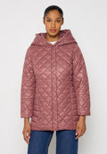 Gepolsterte, kapuzenjacke in Mauve mit leichtem, schimmerndem Textil. Sie verfügt über einen Frontreißverschluss und oversized Ärmel für einen lässigen Sitz.