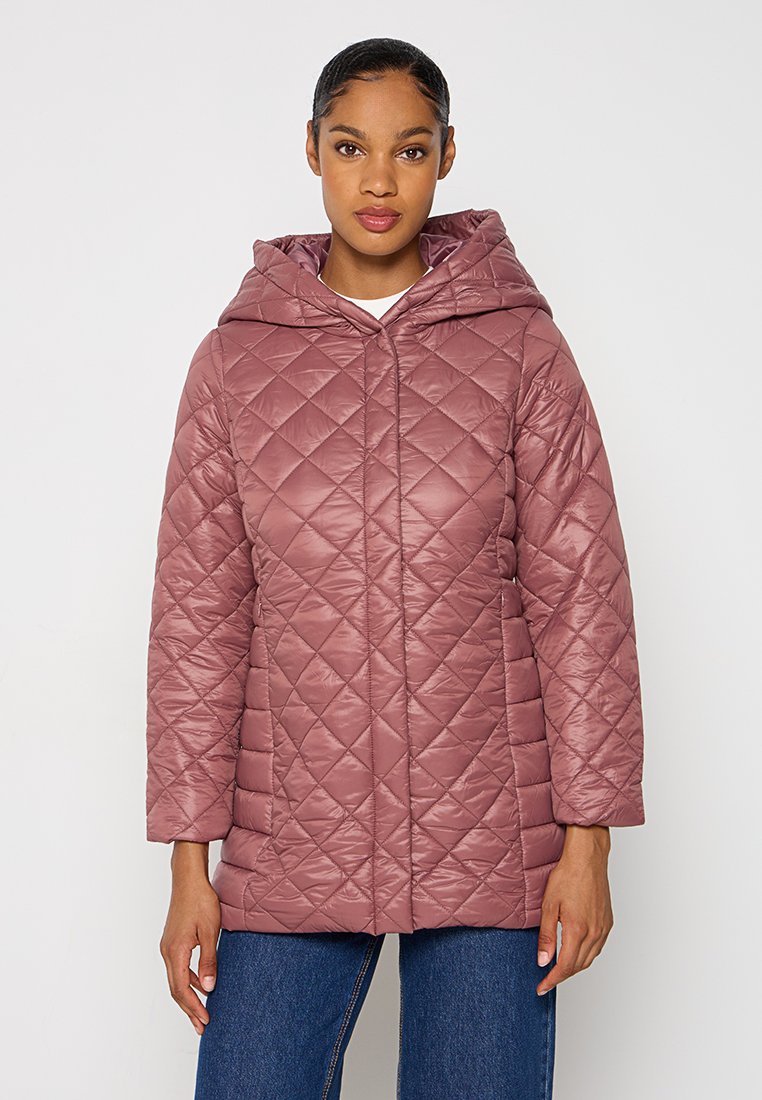 Gepolsterte, kapuzenjacke in Mauve mit leichtem, schimmerndem Textil. Sie verfügt über einen Frontreißverschluss und oversized Ärmel für einen lässigen Sitz.