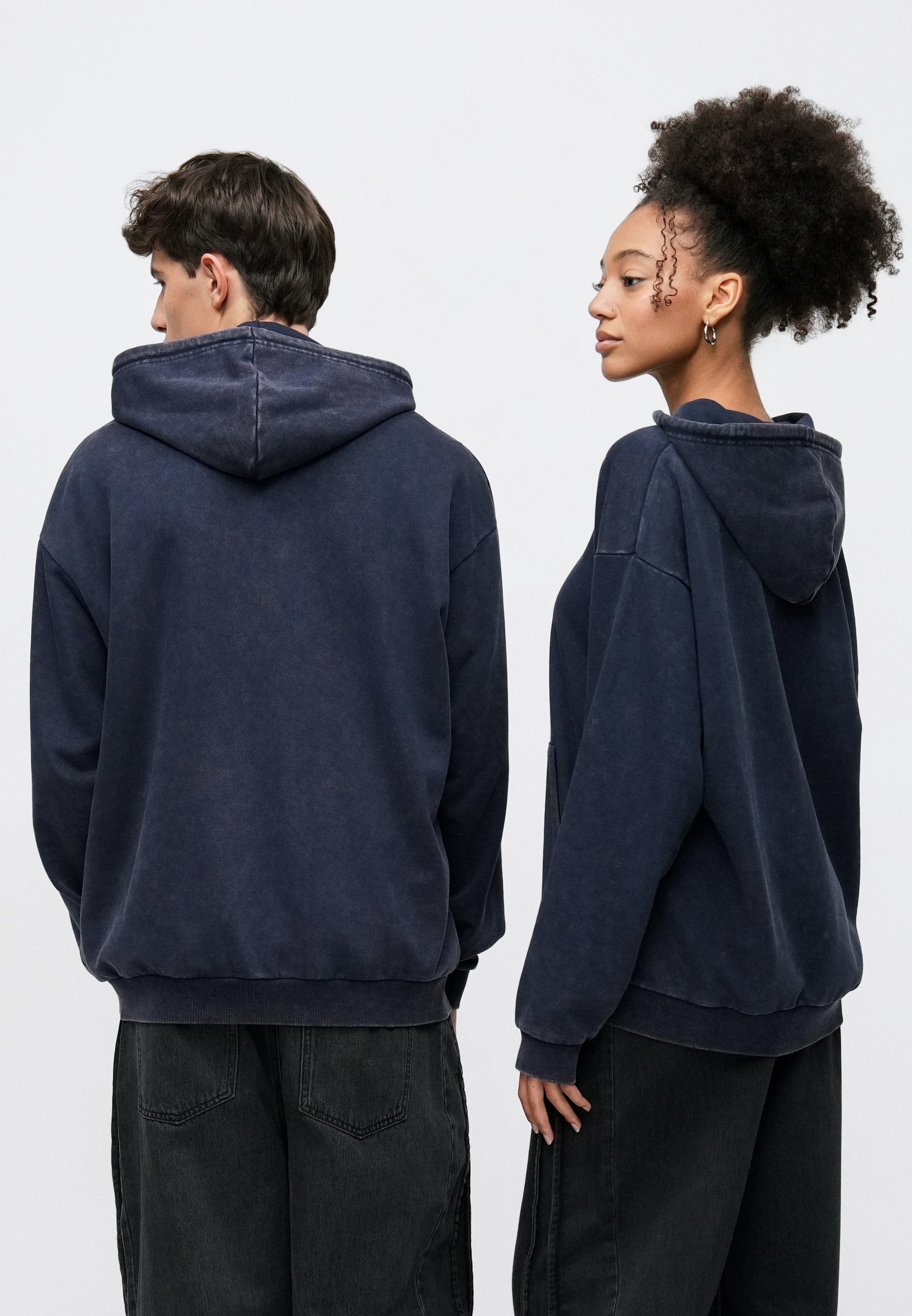 YOURTURN OVERSIZED FIT WASHED ZIP-UP HOODIE