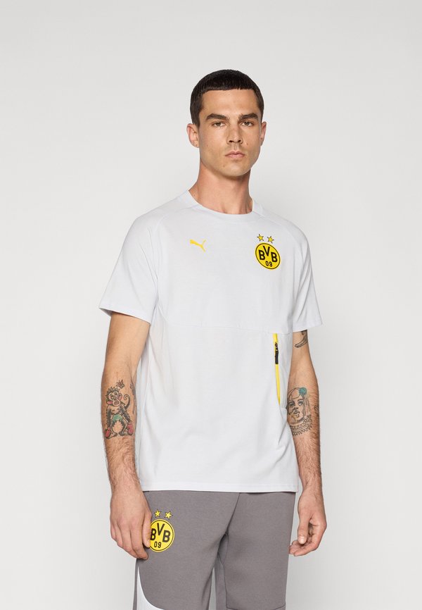 Puma BVB POCKET TEE - Club wear - silver-coloured mist/faster yellow