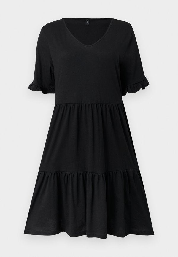 ONLY ONLBLOOM V NECK FRILL - Jersey dress - black