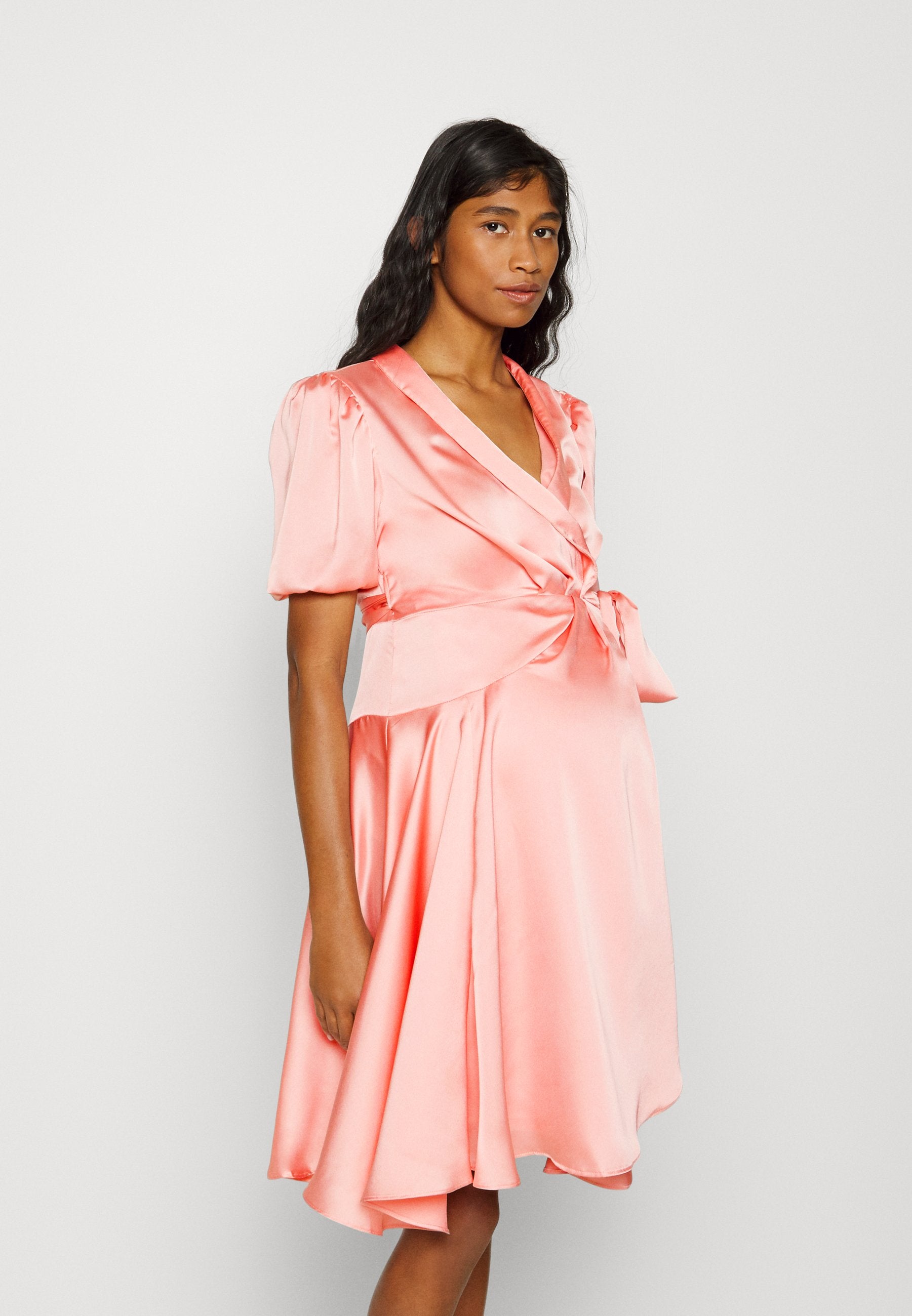 Glamorous Bloom RUFFLE WRAP MINI DRESS WITH TIE BELT PUFF SLEEVES