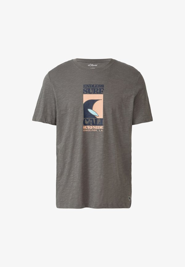 s.Oliver MIT FRONT UND FLAMM STRUKTUR - Print T-shirt - grau meliert