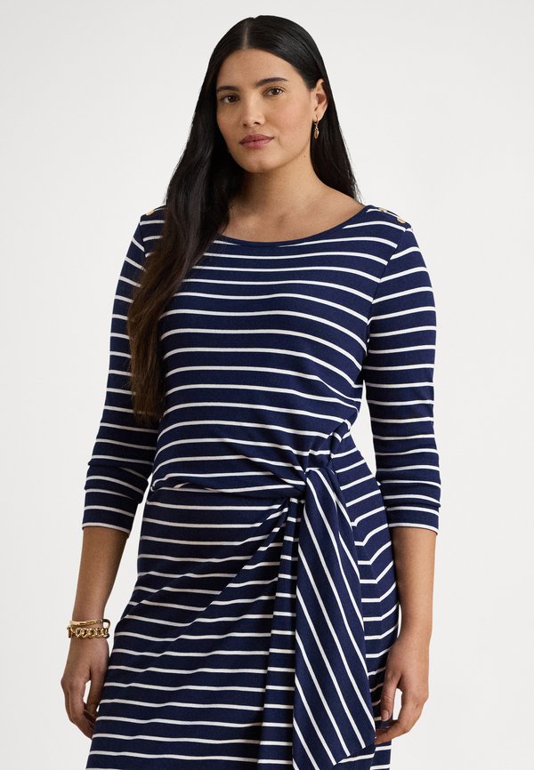 Lauren Ralph Lauren Woman STRIPED TIE-FRONT COTTON-BLEND DRESS