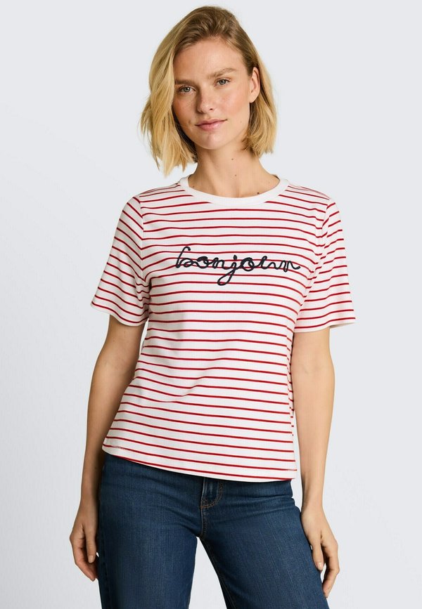 TOM TAILOR T-SHIRT WITH APPLICATION - Print T-shirt - red offwhite stripe
