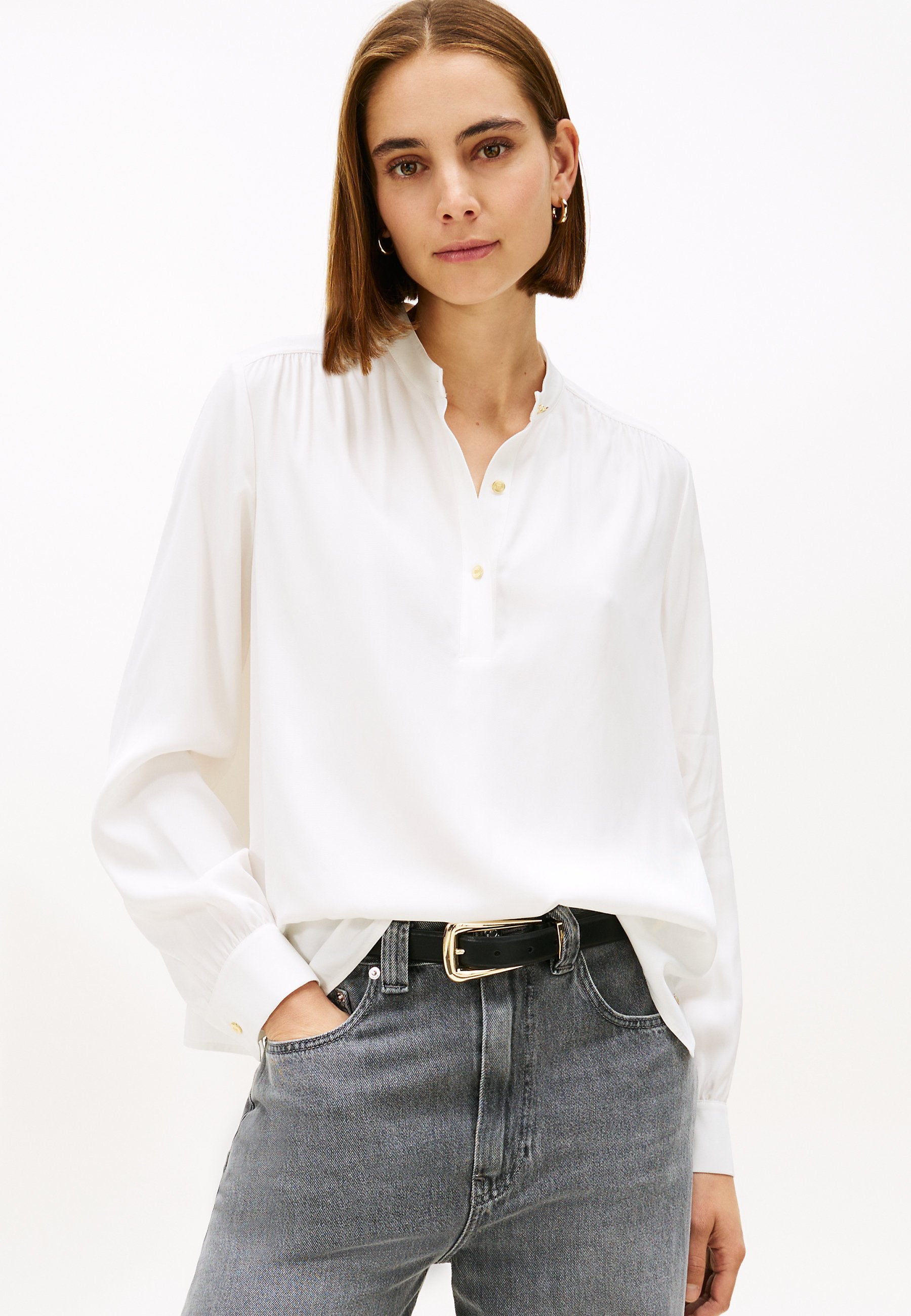 GOLD-TONE BUTTON RELAXED TWILL BLOUSE Media 3