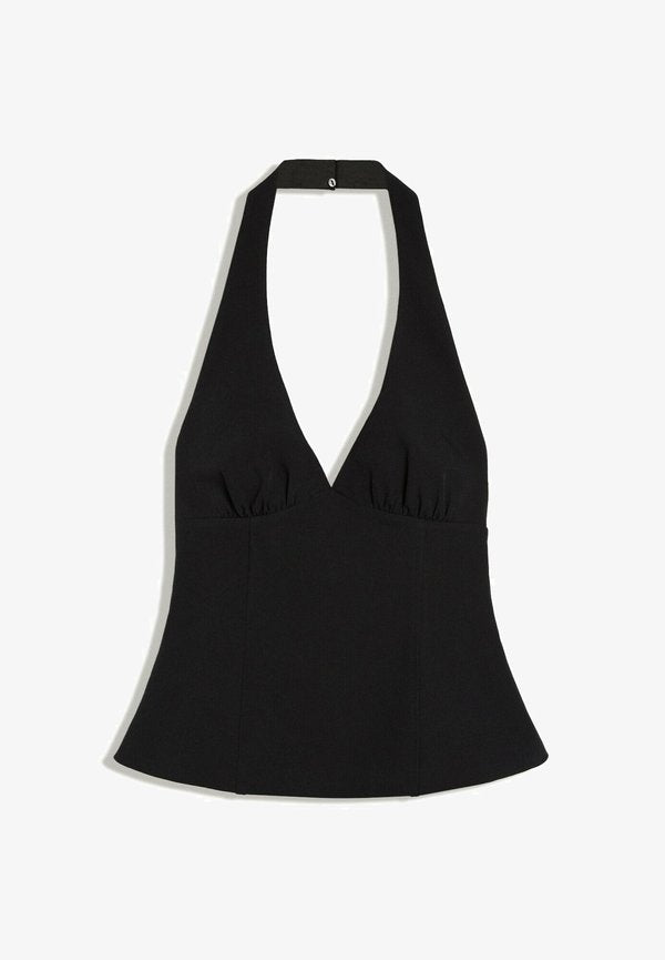 Bershka STRUCTURED - HALTER TOP - Top - black