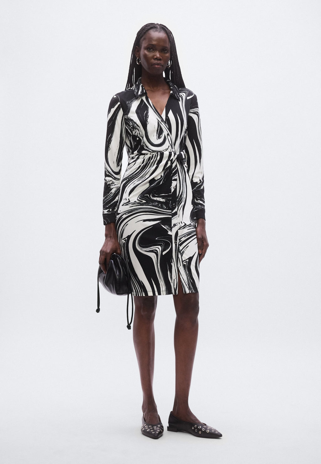 DKNY KNOT BUTTON FRONT SHIRT DRESS
