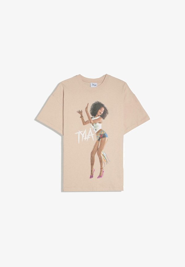 Bershka OVERSIZE T-SHIRT WITH TYLA PRINT - Print T-shirt - camel