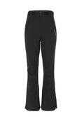 Schwarze Skihose aus strapazierfähigem Stoff, mit ausgestelltem Schnitt, verstellbarem Bund und Reißverschlusstaschen zur Aufbewahrung.