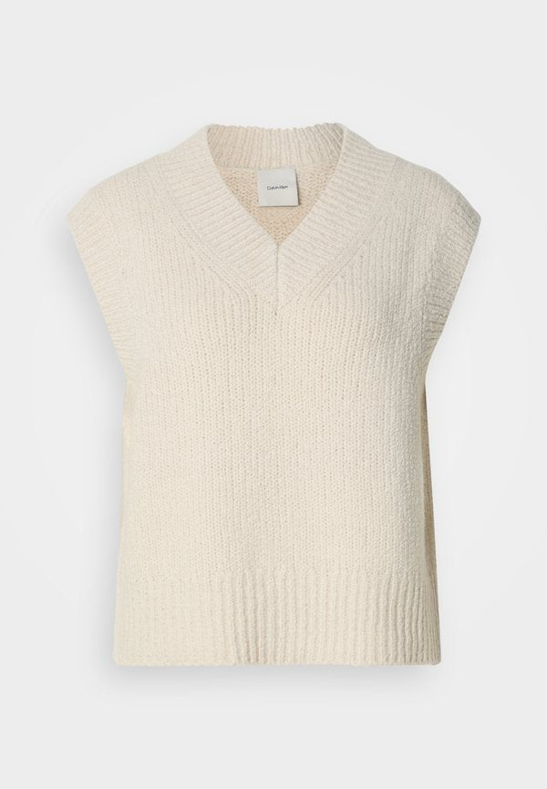 Calvin Klein Jeans OVERSIZED BOUCLE VEST - Basic T-shirt - chalk