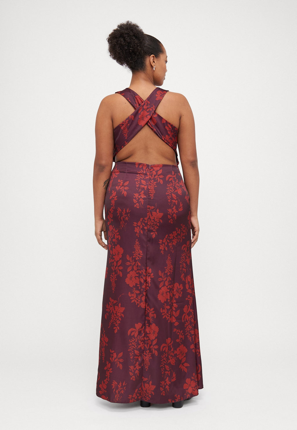 WAL G CURVE AUTUMN WEDDING SASHA BACK CROSS PRINT MAXI