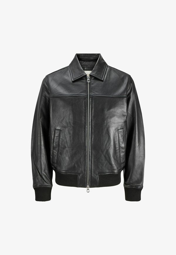 Jack & Jones Bomber Bomber - Leather jacket - black