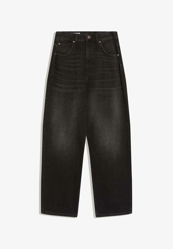 Bershka EMBROIDERED BARREL-LEG - Baggy Jeans - black