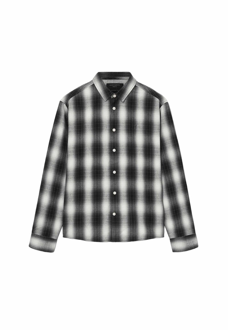Schwarz-weiße karierte Hemd mit langen Ärmeln, Button-Down-Kragen und vorderer Knopfleiste. Hergestellt aus weichem Stoff mit einem karisierten Muster.