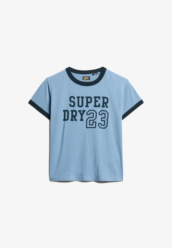 Superdry & Co ATHLETIC ESSENTIALS RINGER - Print T-shirt - tidal blue slub