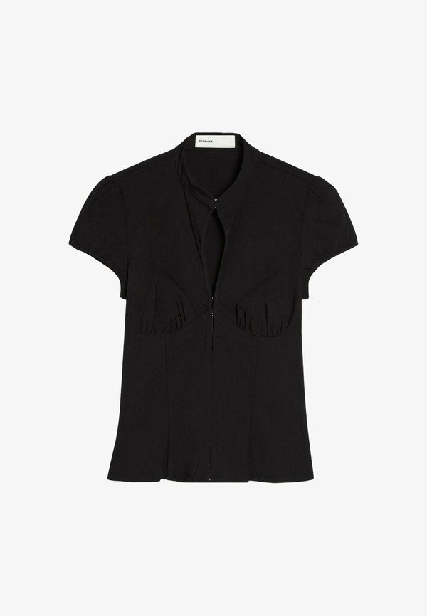 Bershka SHORT SLEEVE QIPAO SHIRT - Blouse - black
