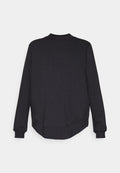 Schwarzes Sweatshirt mit langen Ärmeln, abgerundetem Saum und Rundhalsausschnitt. Glatte Stoffoberfläche; keine sichtbaren Muster oder Beschläge.