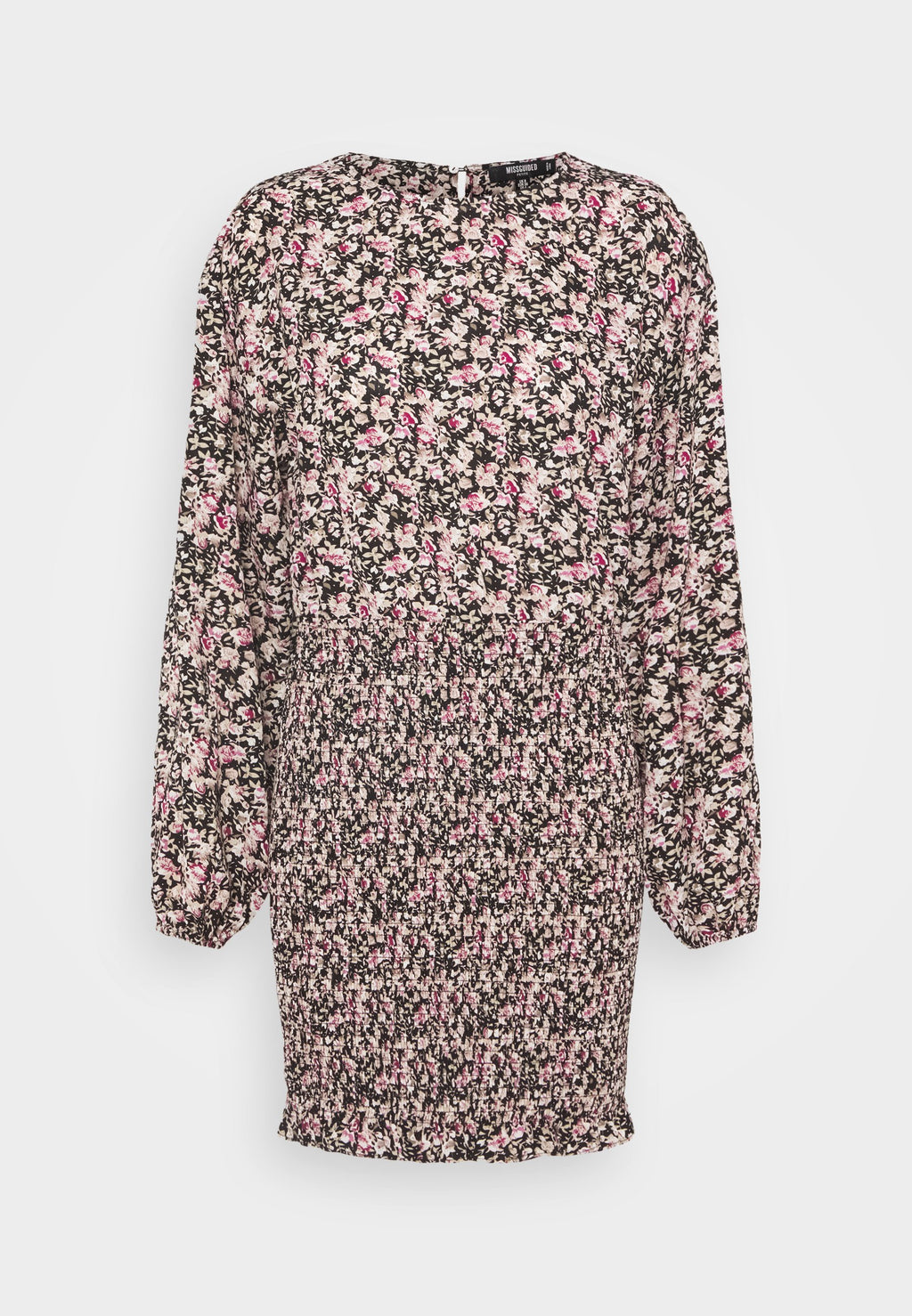 Missguided Petite FLORAL SHIRRED LONG SLEEVE MINI DRESS