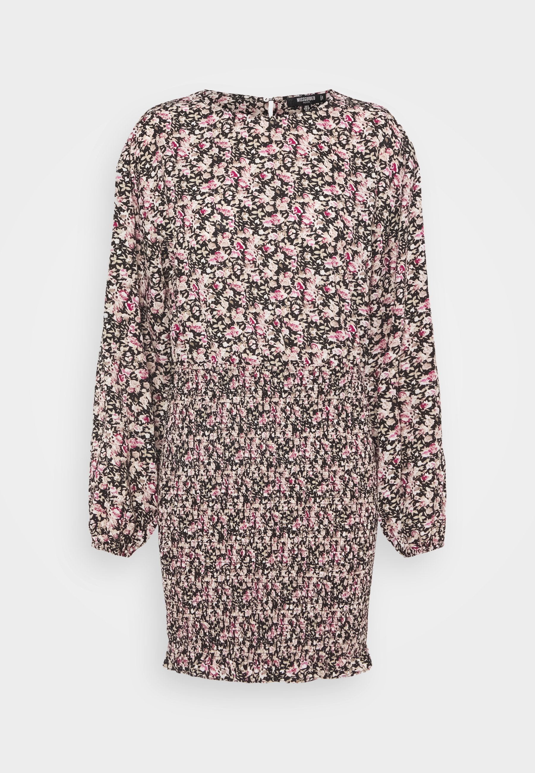 Missguided Petite FLORAL SHIRRED LONG SLEEVE MINI DRESS