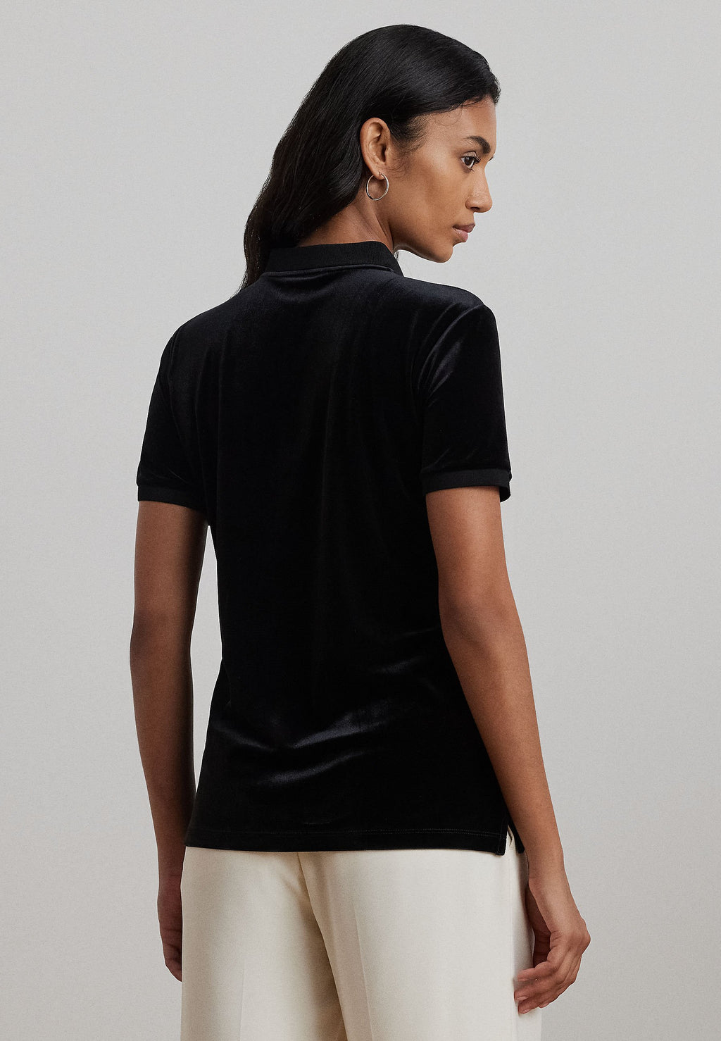 Lauren Ralph Lauren BEADED CREST STRETCH VELVET POLO SHIRT