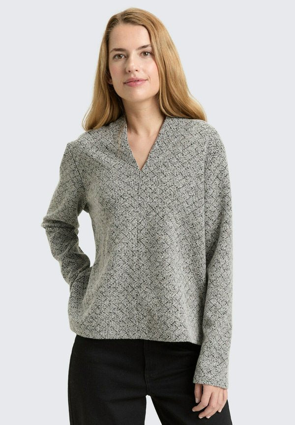 TOM TAILOR MIT V-AUSSCHNITT - Jumper - black/white argyle structure