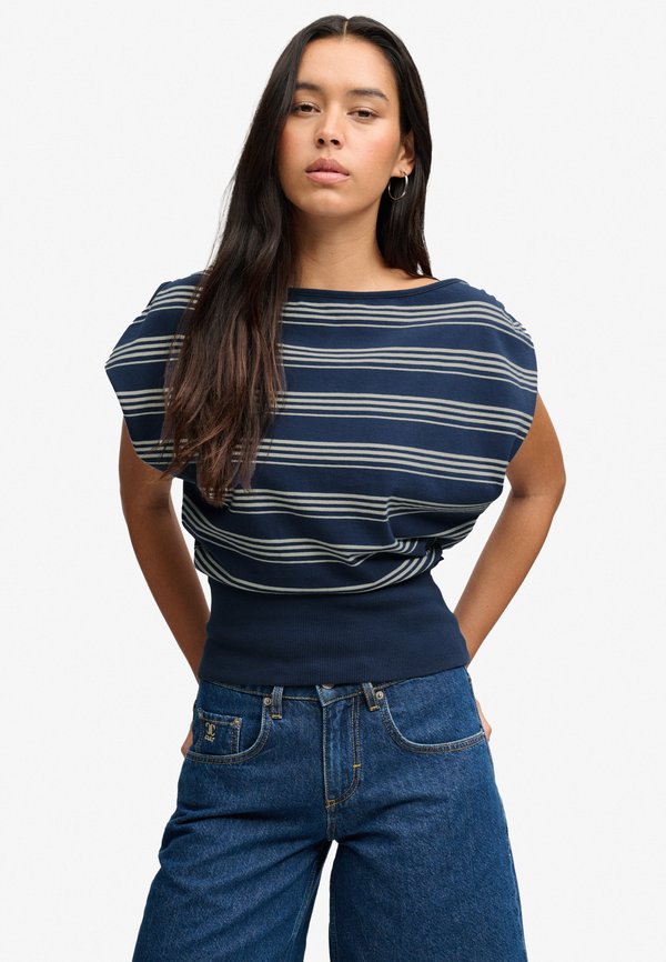 Superdry & Co SUPERDRY DEEP RIB STRIPE BARDOT TOP.. - Print T-shirt - standard navy stripe