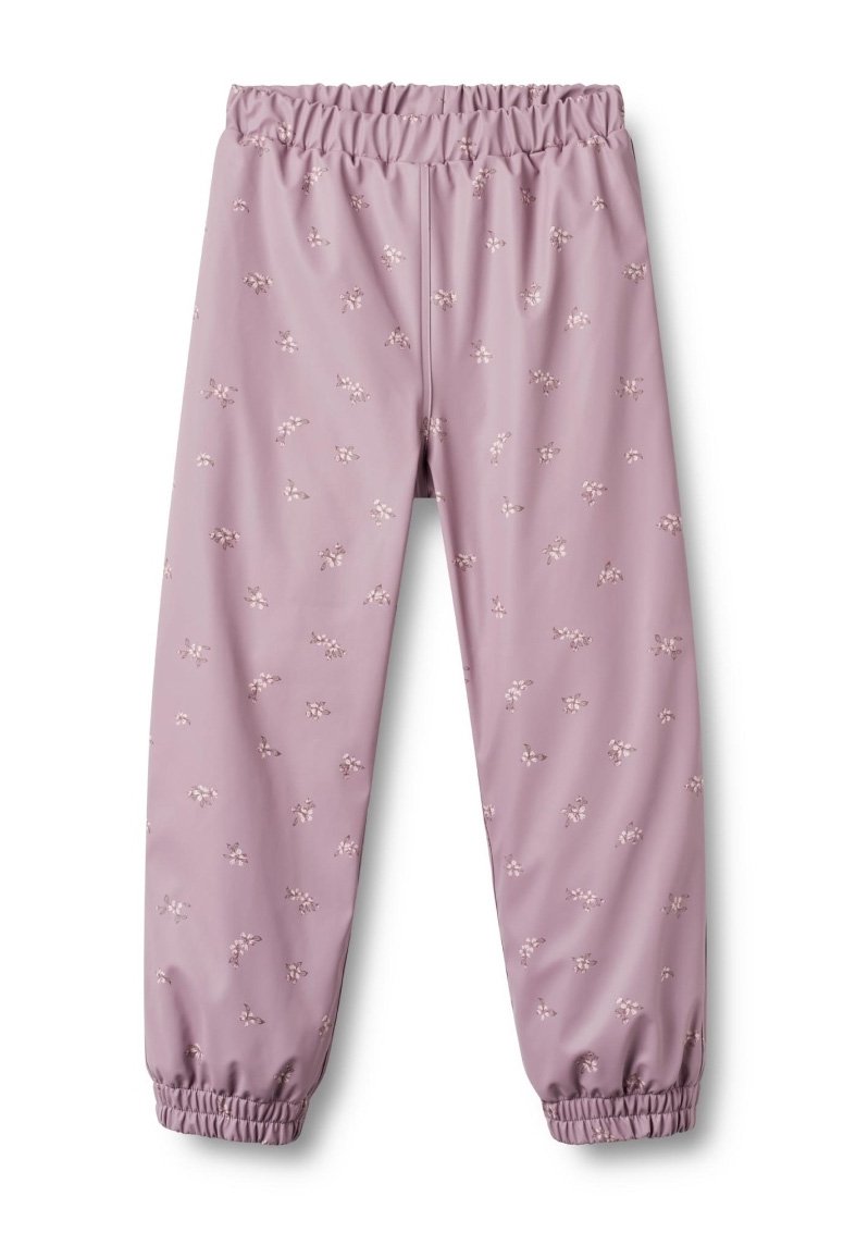 Helle rosa Hosen aus glatter Stoffqualität, mit einem floralen Muster in dunklerem Rosa. Elastischer Bund und Bündchen, designed für Komfort.