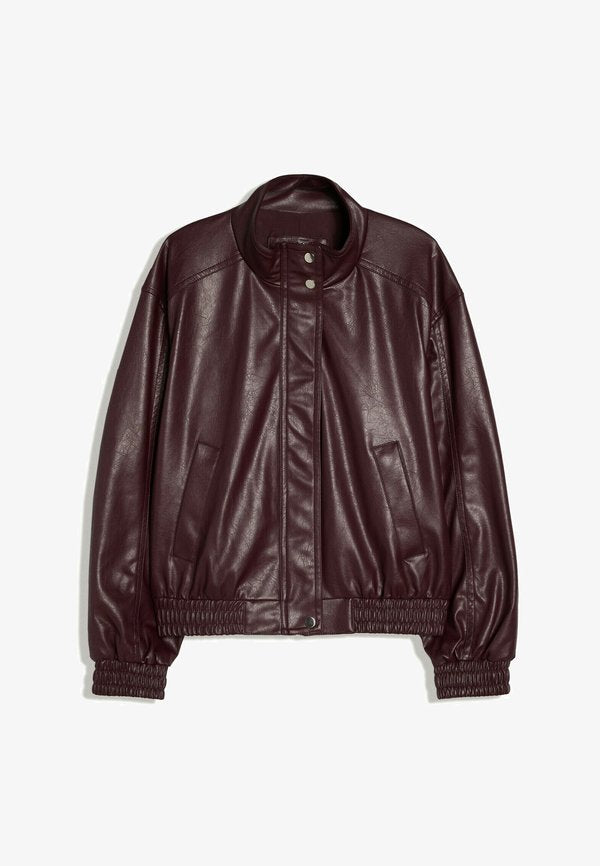 Bershka Faux leather jacket - dark red