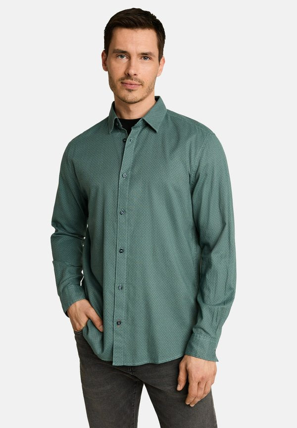 TOM TAILOR REGULAR FIT HEMD MIT ALLOVER-PRINT - Shirt - olive geometric design