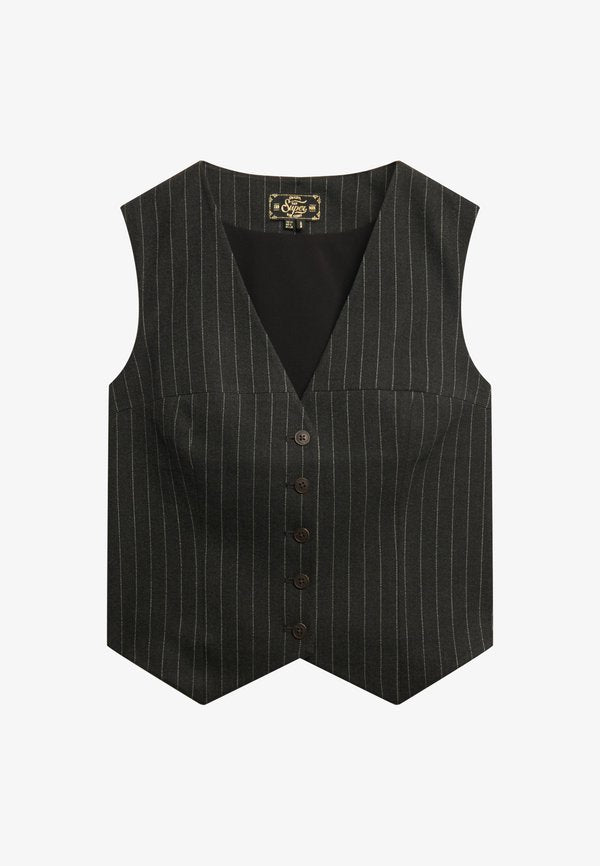 Superdry & Co Waistcoat - charcoal pinstripe