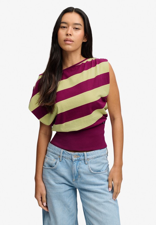 Superdry & Co SUPERDRY DEEP RIB STRIPE BARDOT TOP.. - Print T-shirt - magenta purple stripe
