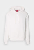 Weißer Kapuzenpullover mit langen Ärmeln, Kordelzugkapuze, vordertasche im Känguru-Stil und dezentem "HUGO"-Logo auf der Brust. Weicher Stoff.