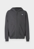 Grauer Kapuzenpullover mit Reißverschluss aus weichem Stoff, mit Kängurutasche, gerippten Bündchen und einem kleinen Logo auf der linken Brust.