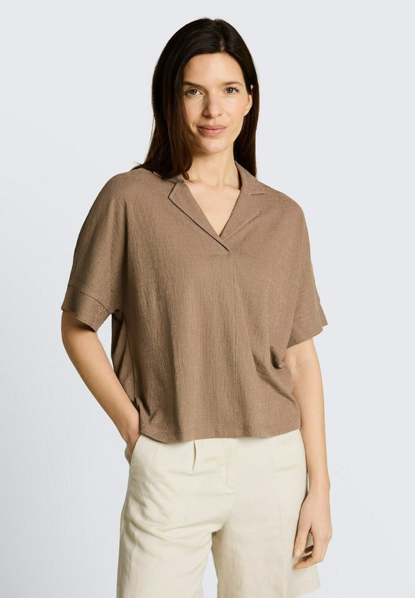 TOM TAILOR TOM TAILOR T-SHIRT LOOSE FIT T-SHIRT MIT REVERSKRAGEN - Basic T-shirt - taupe grey