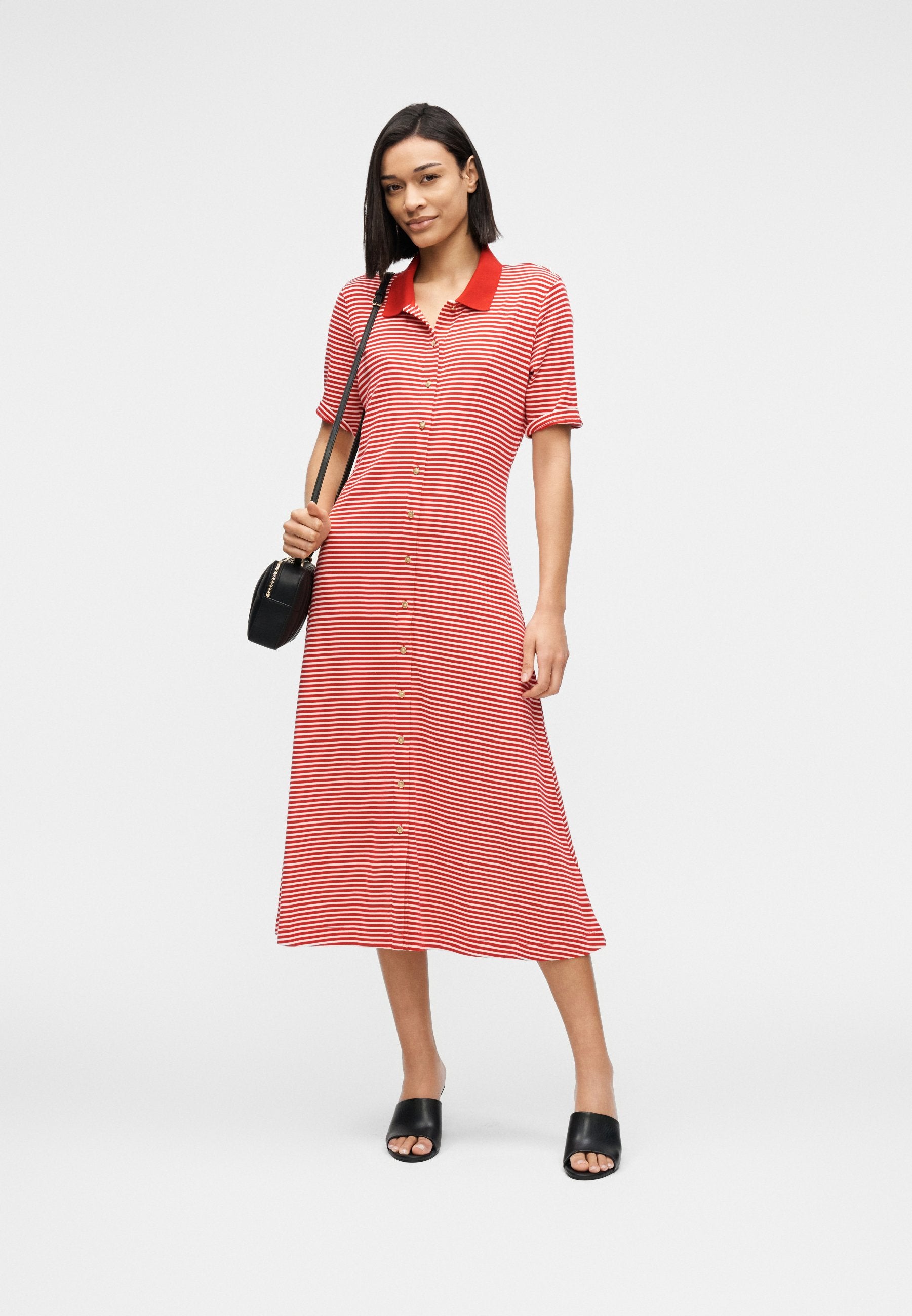 Tommy Hilfiger GOLD-TONE BUTTON MIDI POLO DRESS