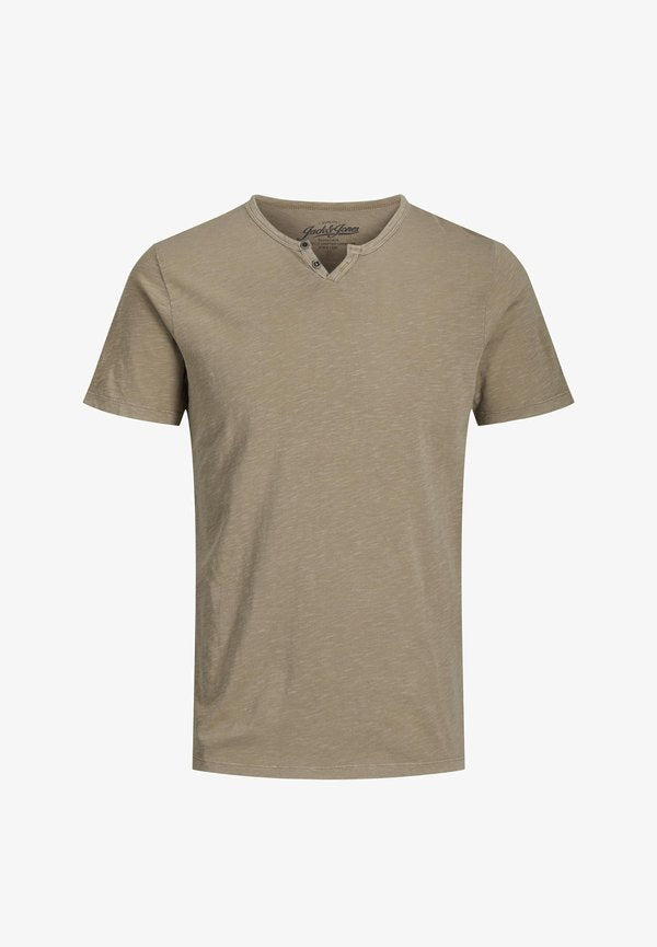 Jack & Jones JJESPLIT NECK TEE SS NOOS - Basic T-shirt - Beige