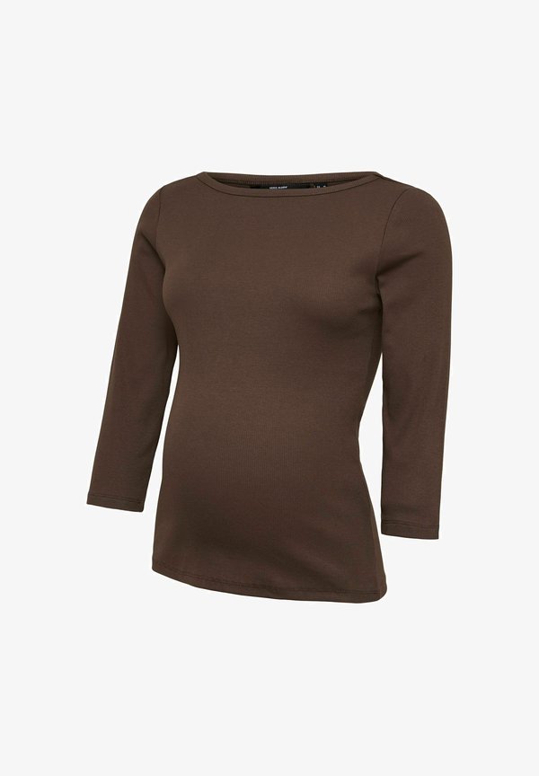 Vero Moda T-SHIRT TIGHT FIT BOAT NECK TOP - Long sleeved top - chocolate brown