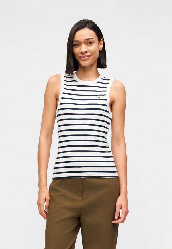 Tommy Hilfiger SLIM CREW NECK TANK TOP - Top - breton ecru/dark night navy