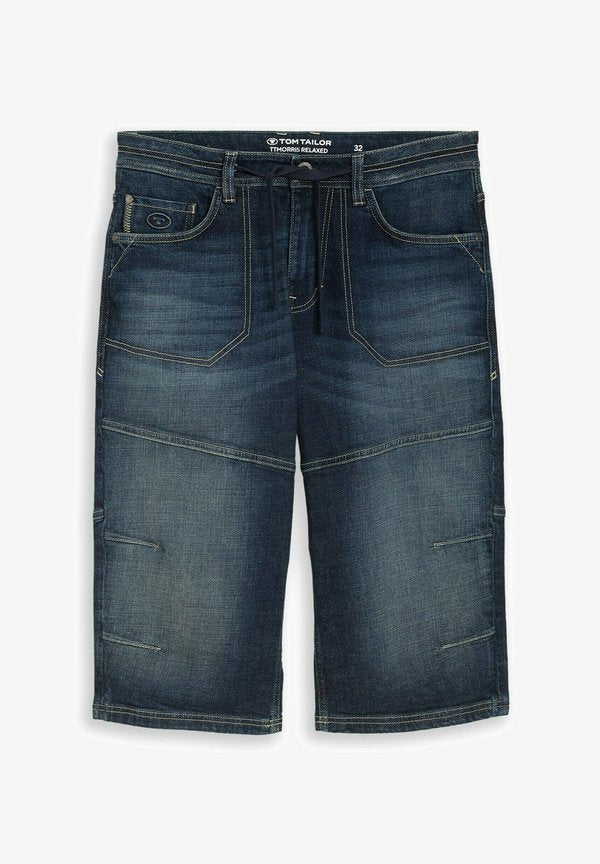 TOM TAILOR TTMORRIS RELAXED OVERKNEE FIT - Denim shorts - vintage used dark stone blue