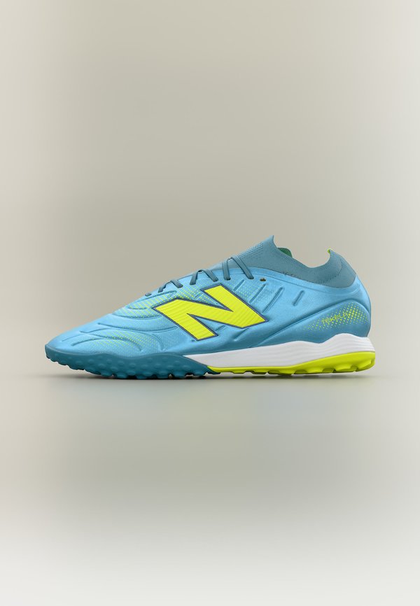 New Balance TEKELA V5 TEAM TF - Turf football boots - metallic blue/alkaline green/team navy