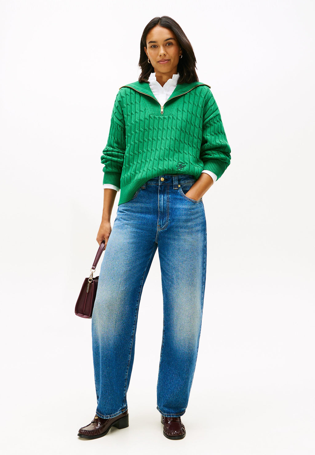RELAXED CABLE KNIT HALF-ZIP JUMPER Media 2