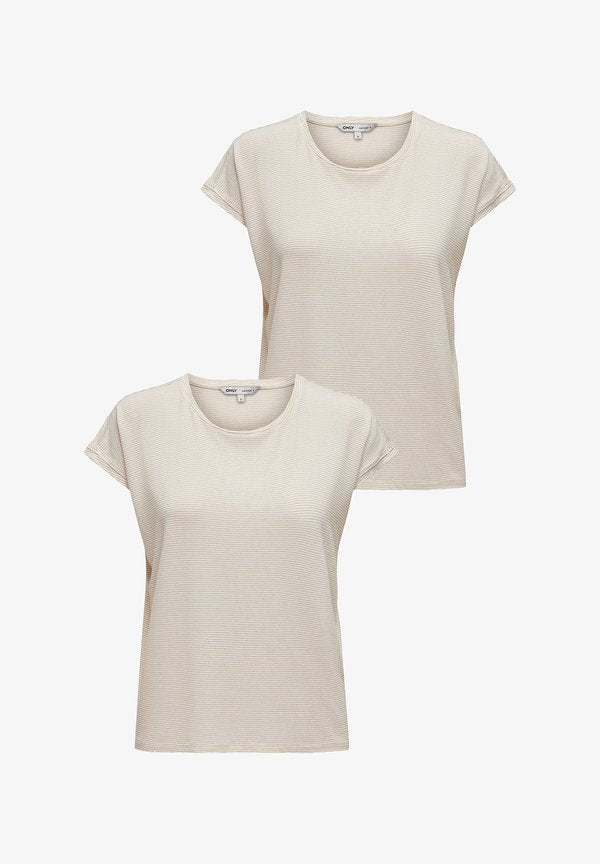 ONLY 2ER PACK-SET MODISCHES MIT GLITZER NAHT RUNDHALS - Basic T-shirt - beige