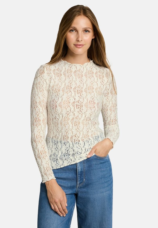 TOM TAILOR LACE LONGSLEEVE T-SHIRT - Blouse - off white